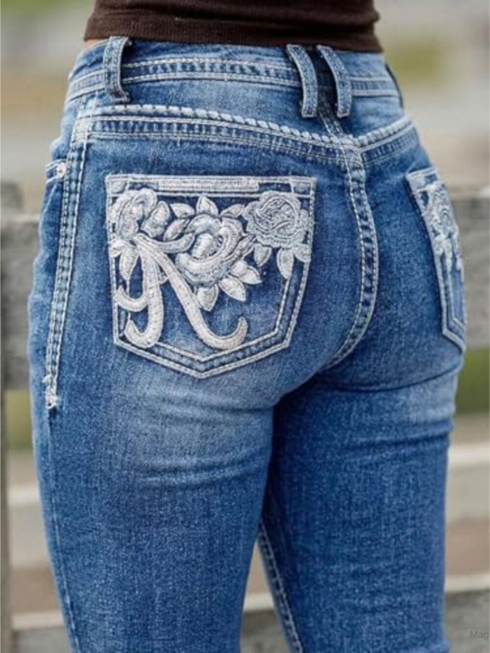 High Rise Capri Skinny Embroidered Jeans - Picture 2 of 5